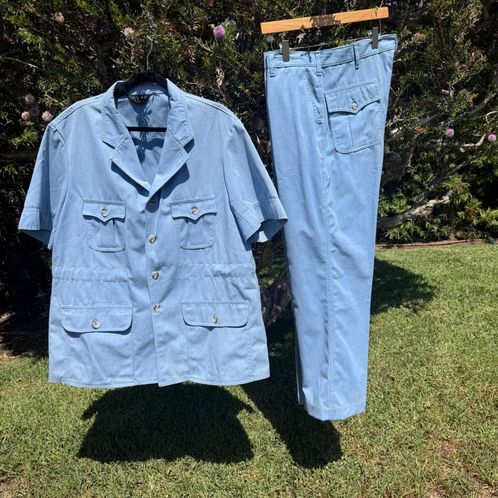 Vintage Separate Lees by Lee Blue Safari Leisure Suit 2pc Set XL 38L Made in USA